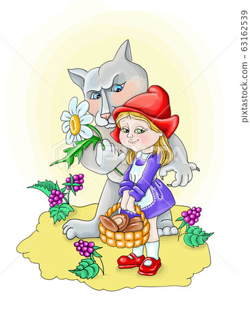vector illustration holiday greeting card gray wolf gives flowers to a girl 63162539