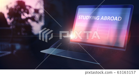 Choice of Profession Concept. Studying Abroad on Ultrabook. 3D. Choice of Profession Concept. Studying Abroad on Ultrabook. 3D. 63163157