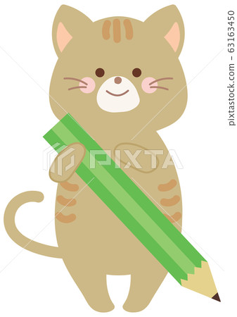 Illustration of a cat holding a pencil - Stock Illustration [63163450 ...