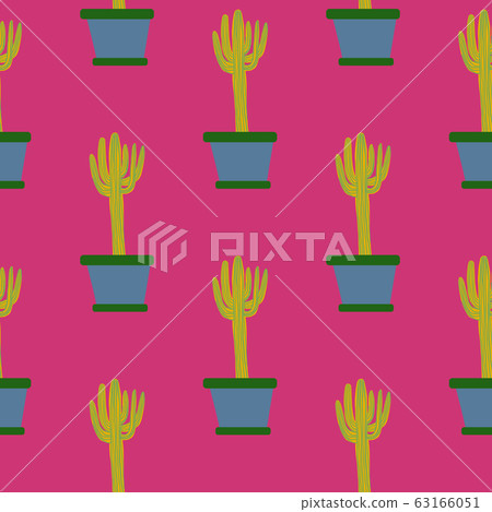 Cute cactus in pot seamless pattern on pink - Stock Illustration ...