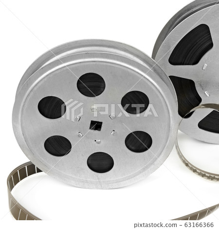 Reels with film strip isolated on a white 63166366