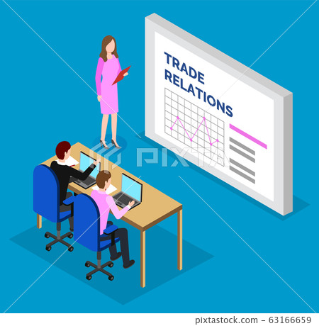 Woman Stand near Statistics Chart, Trade Relations Woman Stand near Statistics Chart, Trade Relations 63166659