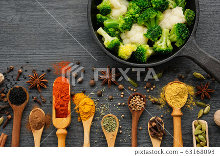 Various aromatic colorful spices and herbs 63168093