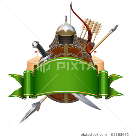 Vector Green Banner with Knight Armor Vector Green Banner with Knight Armor 63168685