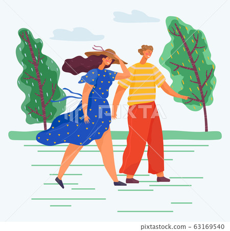 Couple in Casual Clothes Walking in Park Vector - Stock Illustration ...