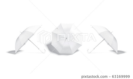Blank white open umbrella mockup lying, side and back view 63169999