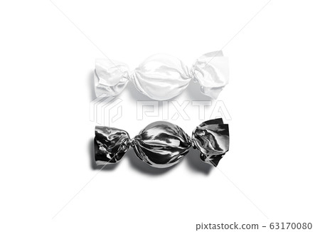 Blank black and white hard candy foil wrapper mockup, isolated 63170080