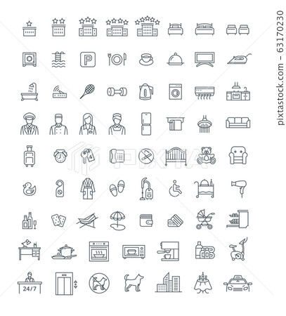 Booking hotel room services thin line vector icons Booking hotel room services thin line vector icons 63170230
