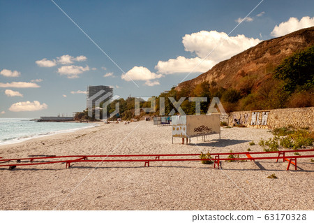 Odessa, Ukraine. . View of one of the most beatuful sandy beach of the Black sea coast. 63170328