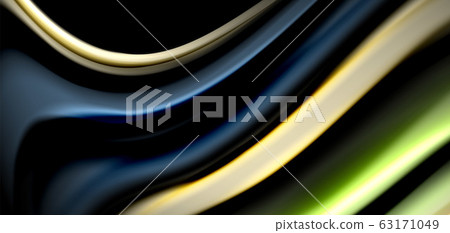 Abstract silk smooth lines on black, multicolored liquid fluid rainbow style waves on black 63171049