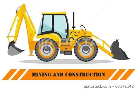 Backhoe loader. Detailed illustration of heavy mining machine and construction equipment. Vector illustration. Backhoe loader. Detailed illustration of heavy mining machine and construction equipment. Vector illustration. 63171148