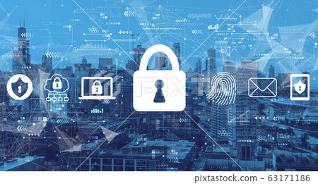 Internet network security concept with downtown Chicago Internet network security concept with downtown Chicago 63171186