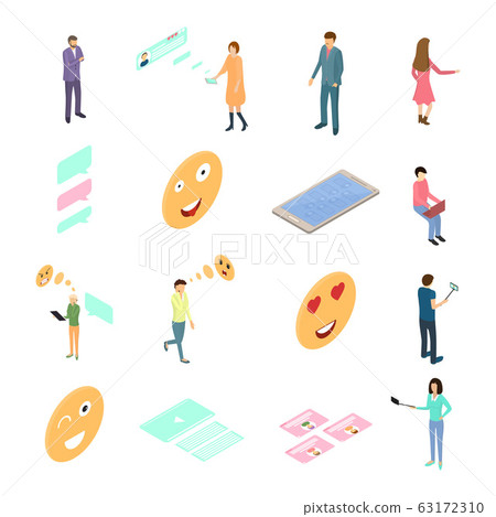 People Connecting Devices Concept Icon Set 3d... - Stock Illustration ...