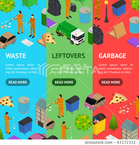 Garbage Recycling Concept Banner Vecrtical Set 3d Isometric View. Vector Garbage Recycling Concept Banner Vecrtical Set 3d Isometric View. Vector 63172332