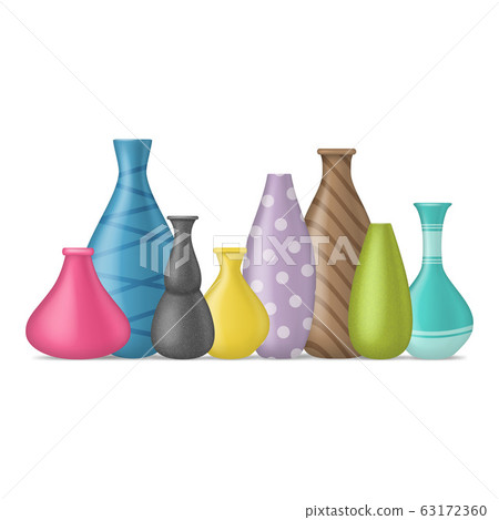 Realistic 3d Detailed Ceramic Vase Color Row Set. Vector 63172360