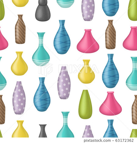 Realistic 3d Detailed Ceramic Vase Color Seamless Pattern Background. Vector 63172362