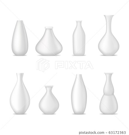 Realistic 3d Detailed White Blank Ceramic Vase Set. Vector Realistic 3d Detailed White Blank Ceramic Vase Set. Vector 63172363