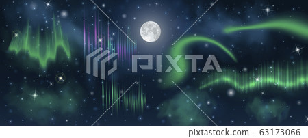 Aurora borealis on the night sky with Moon, stars and Milky Way. Realistic vector set of the Aurora borealis on the night sky with Moon, stars and Milky Way. Realistic vector set of the 63173066