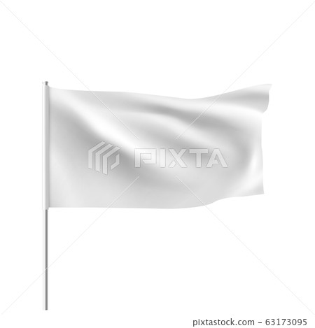 White flag waving in the wind. Realistic 3D horizontal vector flag template for advertising and 63173095