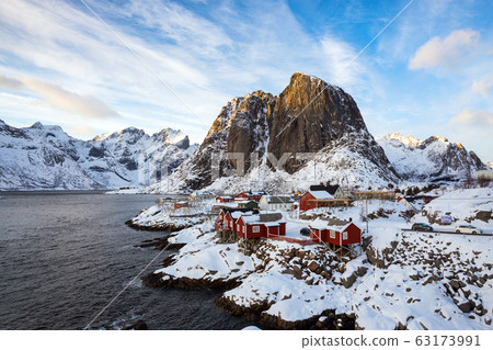 traditional norwegian wooden house rorbu 63173991