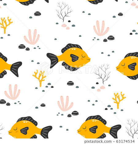 seamless pattern with cute fish isolated on white - Stock Illustration ...