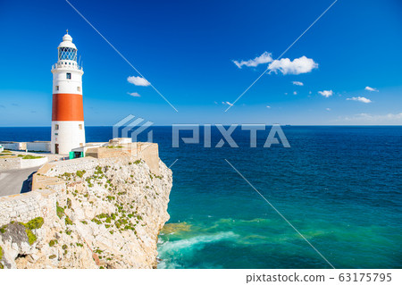 lighthouse on the seashore as a navigator for ships 63175795