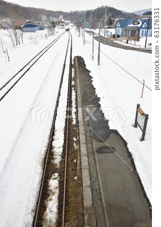 Shooting the scenery of JR Rankoshi Station in Rankoshi-cho, Hokkaido in early spring 63176331