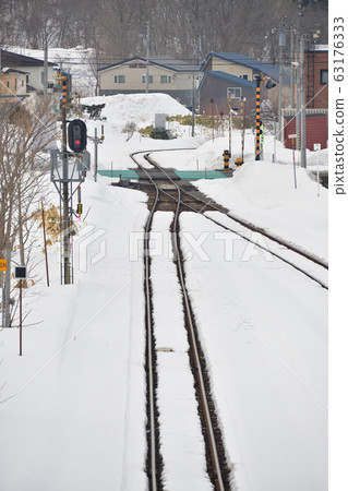 Shooting the scenery of JR Rankoshi Station in Rankoshi-cho, Hokkaido in early spring 63176333