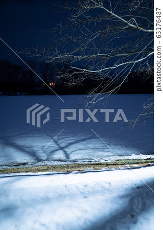 Scenery with snow night view night walk walking streetlight blue monochrome 63176487