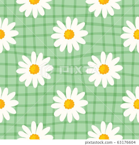 Daisy seamless pattern on hand drawn checked background. Floral ditsy print with small white flowers 63176604