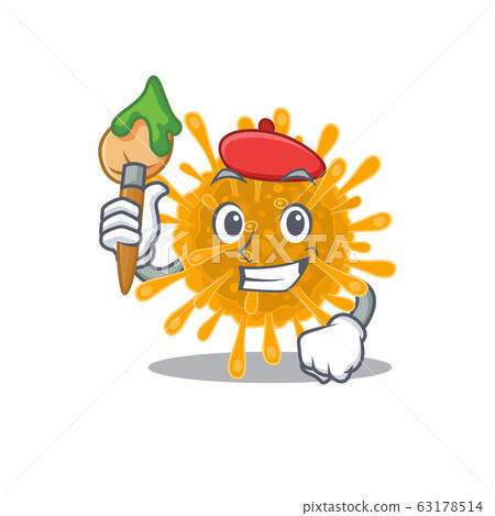 Talented coronaviruses Artist cartoon character with brush 63178514