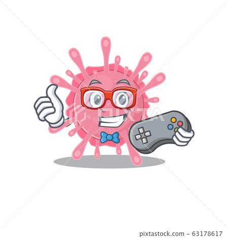 Cool gamer of corona virus germ mascot design style with controller 63178617