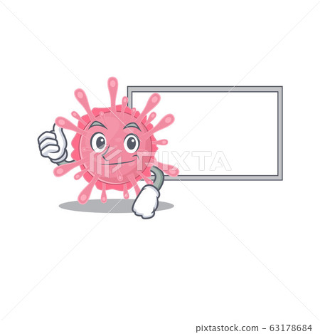 cute corona virus germ cartoon character Thumbs up bring a white board cute corona virus germ cartoon character Thumbs up bring a white board 63178684