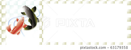 黑鯉魚和紅鯉魚攀登鯉魚瀑佈白色和金色橫幅材料與副本空間的插圖 63179358