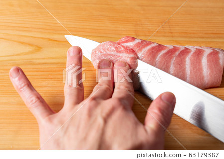 A plate front for drawing tuna large toro sashimi 63179387