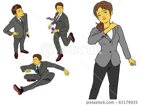 4 sets of stiff female office workers and new male employees 63179935
