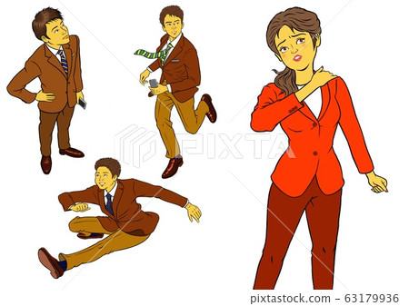 4 sets of stiff female office workers and new male employees 63179936