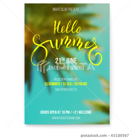Hello Summer. Beach party flyer. Handwritten text 63180567