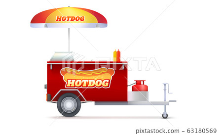 Hot dog cart, street fast food market. Trolley Hot dog cart, street fast food market. Trolley 63180569