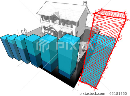 diagram of a classic colonial house with rising abstract business diagram and hand drawn sketch over last diagram bar diagram of a classic colonial house with rising abstract business diagram and hand drawn sketch over last diagram bar 63181560