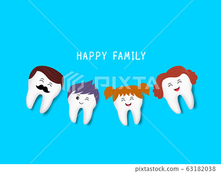 Happy cute family cartoon tooth characters.