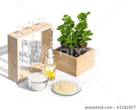 Chemicals for beauty care beautifully arranged in a white background. 63182857