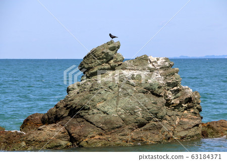 Frog statue at the Meoto Iwa "Married Couple Rocks" of Futami, in Mie Japan, a sacred Shinto island Frog statue at the Meoto Iwa "Married Couple Rocks" of Futami, in Mie Japan, a sacred Shinto island 63184371