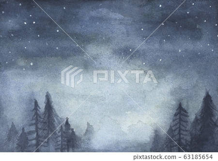 Peaceful spruce forest under night sky full of stars. Fog forest landscape. Peaceful spruce forest under night sky full of stars. Fog forest landscape. 63185654