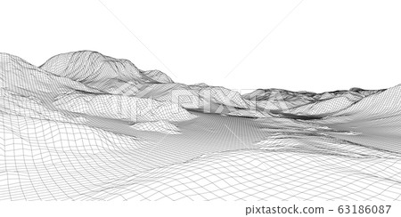Abstract 3d wire-frame landscape. Blueprint style Abstract 3d wire-frame landscape. Blueprint style 63186087