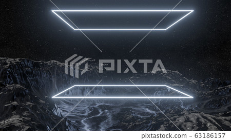 Glowing rectangle, mountains and night starry sky-插圖素材 [63186157] - PIXTA圖庫