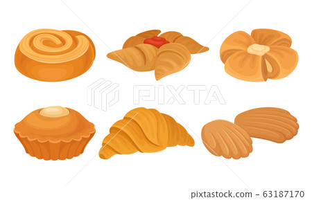 Flour Baked Buns and Rolls from Bakery or Pastry Shop Vector Set Flour Baked Buns and Rolls from Bakery or Pastry Shop Vector Set 63187170