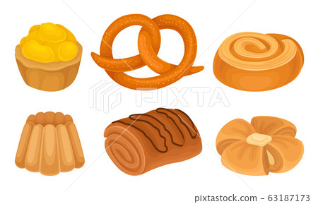 Flour Baked Buns and Rolls from Bakery or Pastry Shop Vector Set Flour Baked Buns and Rolls from Bakery or Pastry Shop Vector Set 63187173