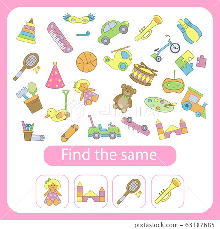 Find the same toys as the ones in the squares Find the same toys as the ones in the squares 63187685