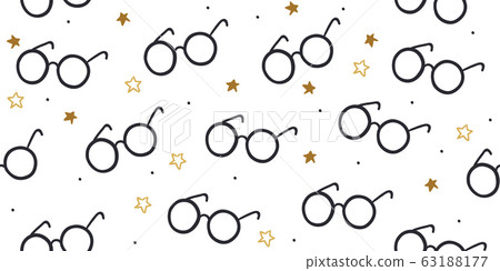Seamless pattern with round eyeglasses, stars 63188177
